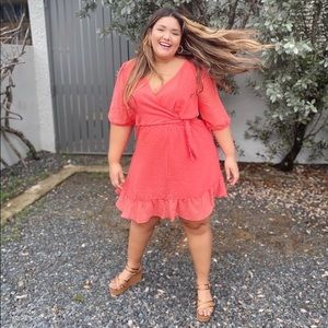 Peach Curvy Plus Short Dress With Romper Bottom